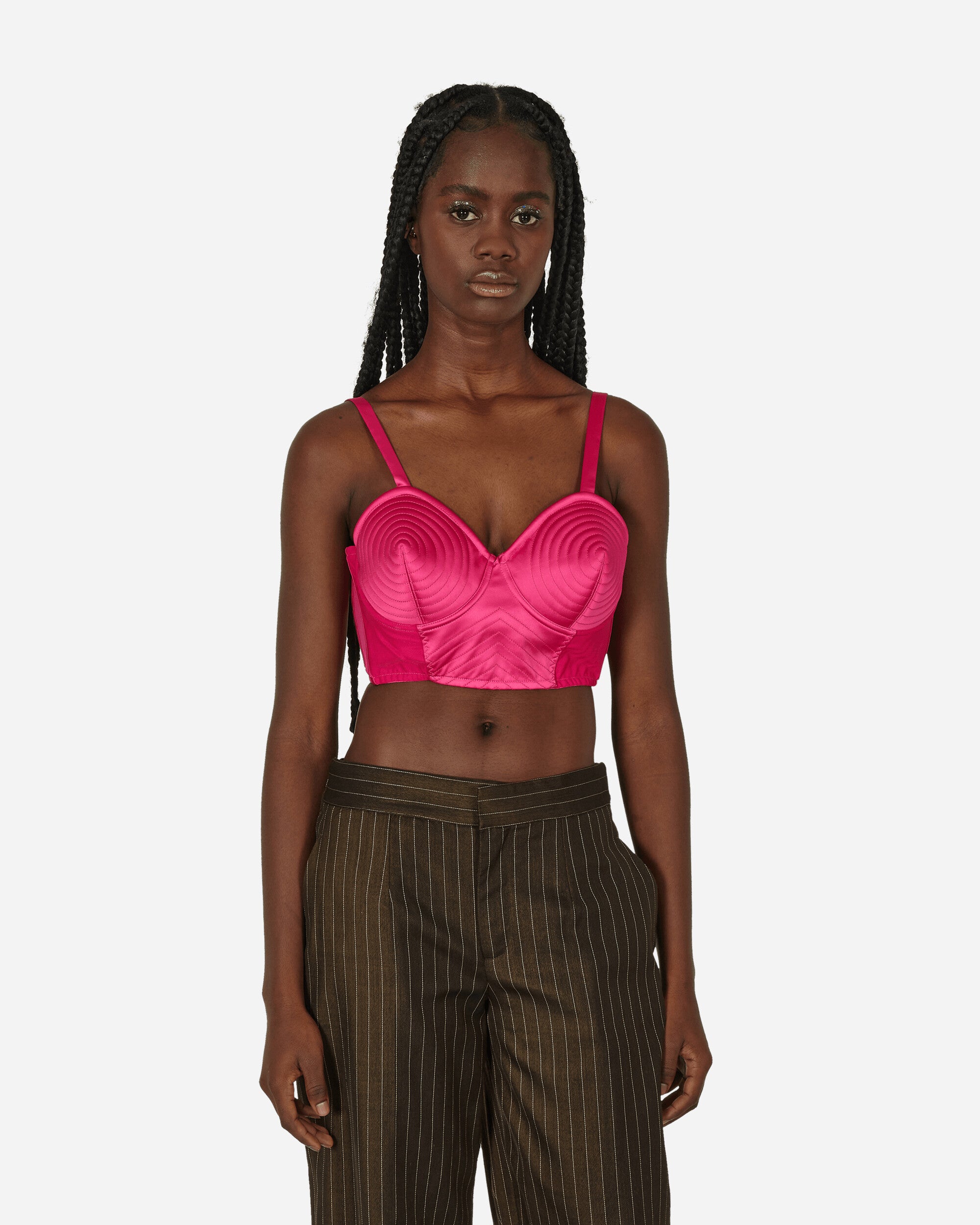 Jean Paul Gaultier Wmns Conical Bra With Topstitches Details - Satin Stretch Pinkshocking Underwear Bras 2315-F-SG012-C032-22 8