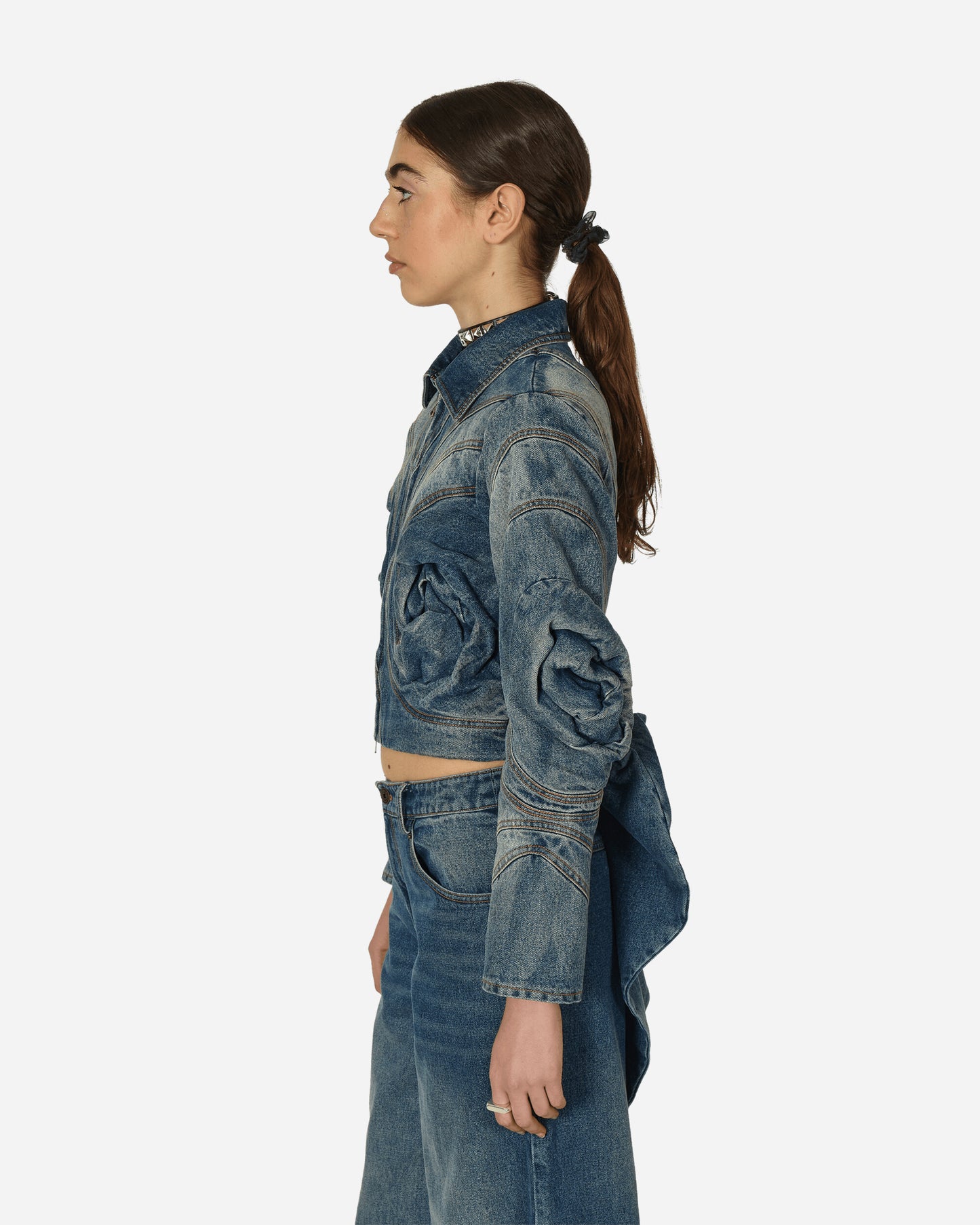 MARRKNULL Wmns Crinkled Floral Jacket Blue Coats and Jackets Denim Jackets MN23FW02031 3