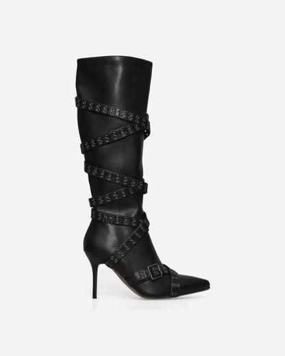 Nii Hai Wmns Nii Hai Strappy Boots Black Boots Knee SHOE-NHSB BLK