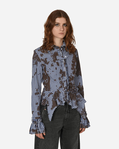 Ottolinger Wmns Rouched Longsleeve Blouse Blue Gingham Shirts Blouses 1103302 BUGN