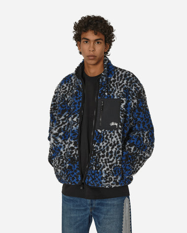 Stüssy Sherpa Reversible Jacket Blue Leopard Coats and Jackets Fleece Jackets H118529 BLUL