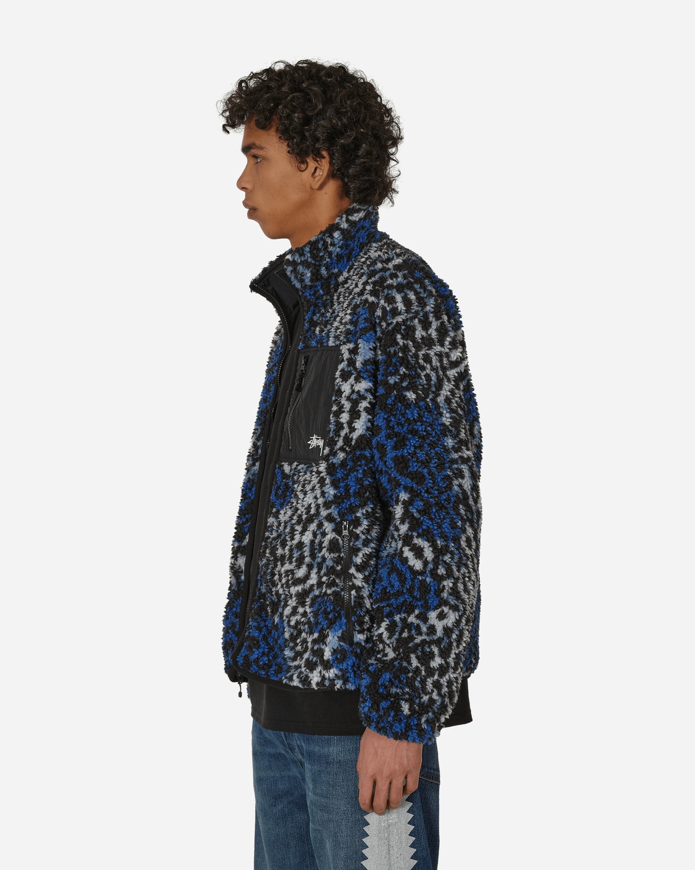 Stüssy Sherpa Reversible Jacket Blue Leopard Coats and Jackets Fleece Jackets H118529 BLUL