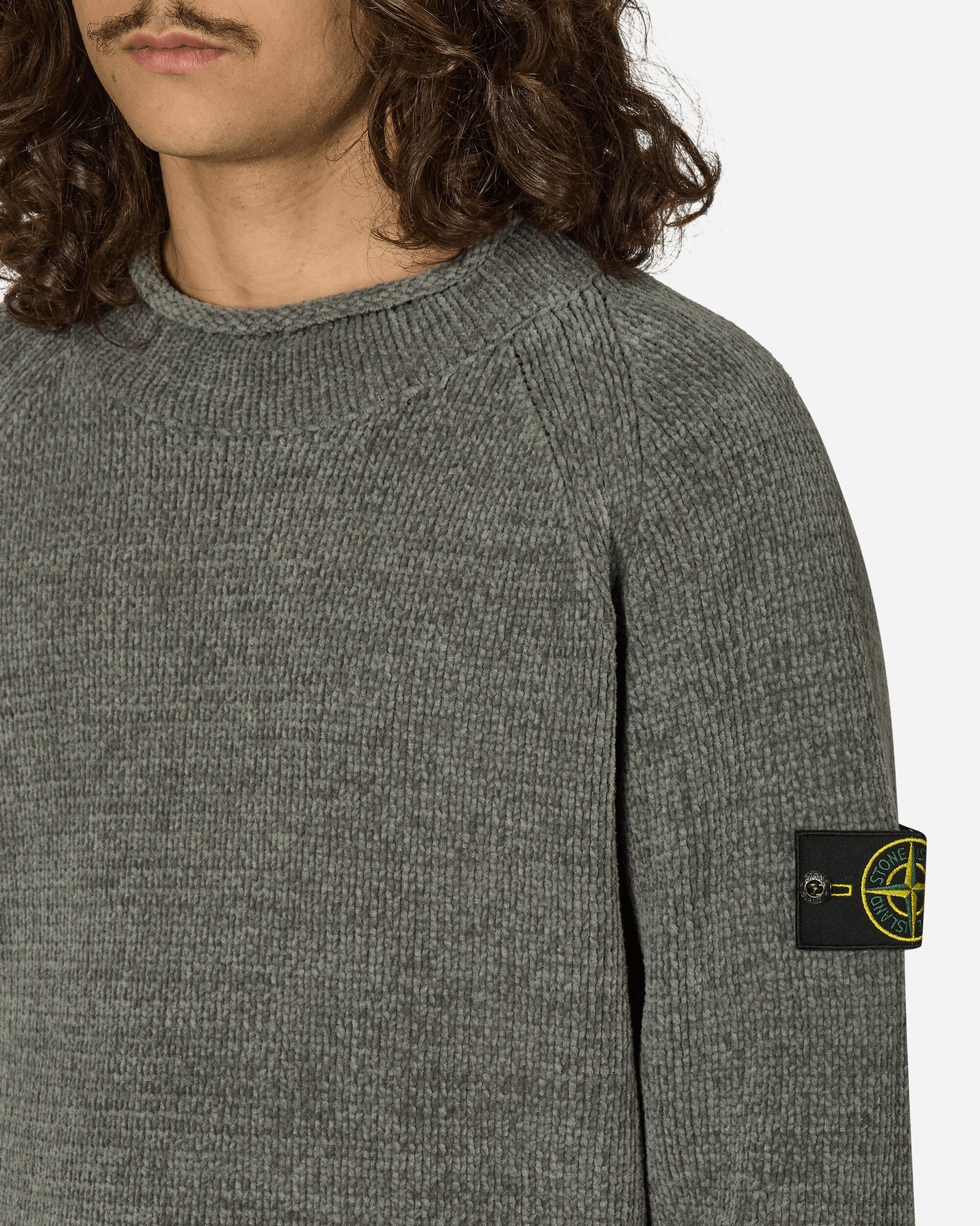 Stone Island Cotton Chenille Sweater Grey Green Knitwears Sweaters 8115557A9 V0066