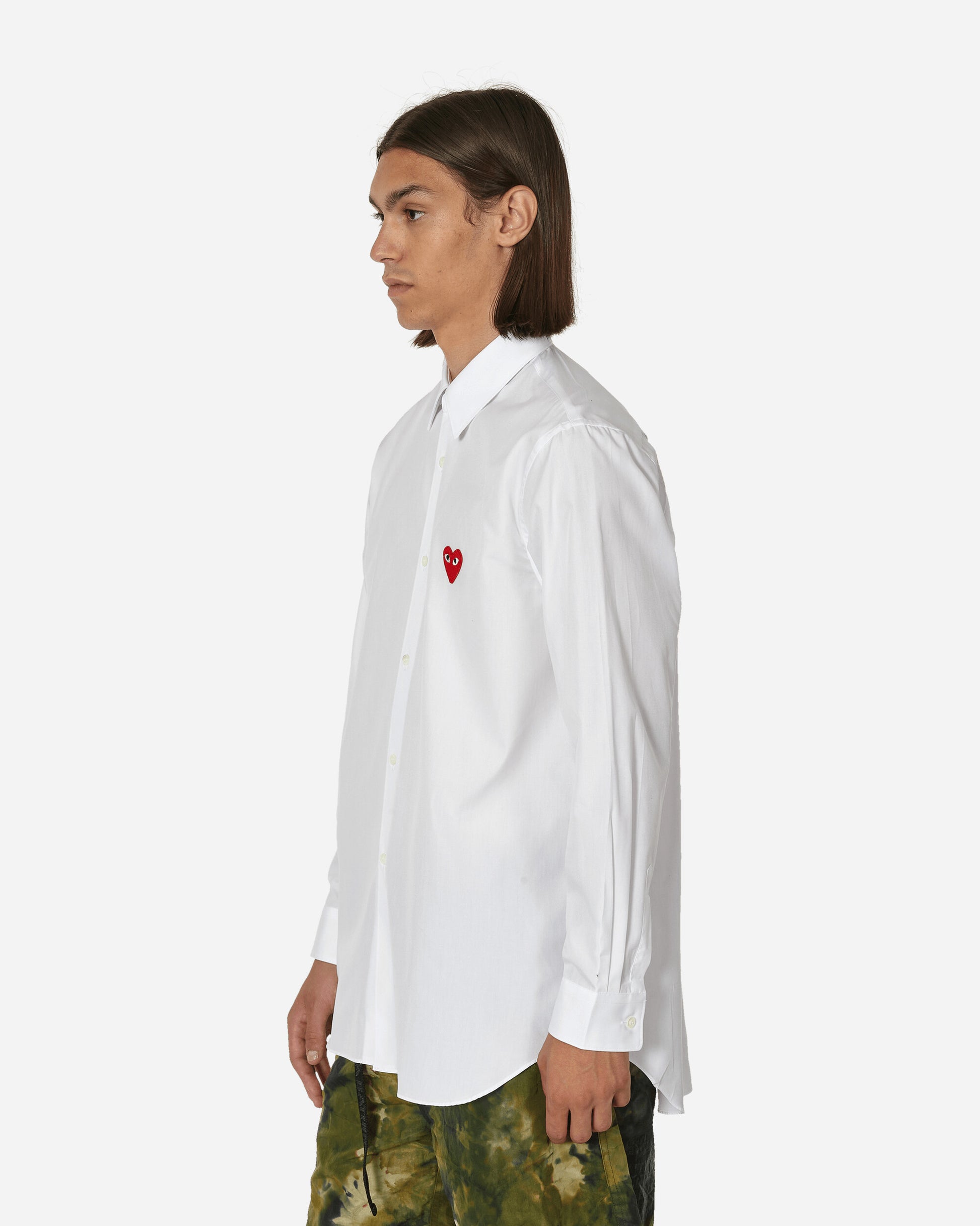 Comme Des Garçons Play Mens Shirt Woven Red Heart White Shirts Longsleeve Shirt P1B002  2