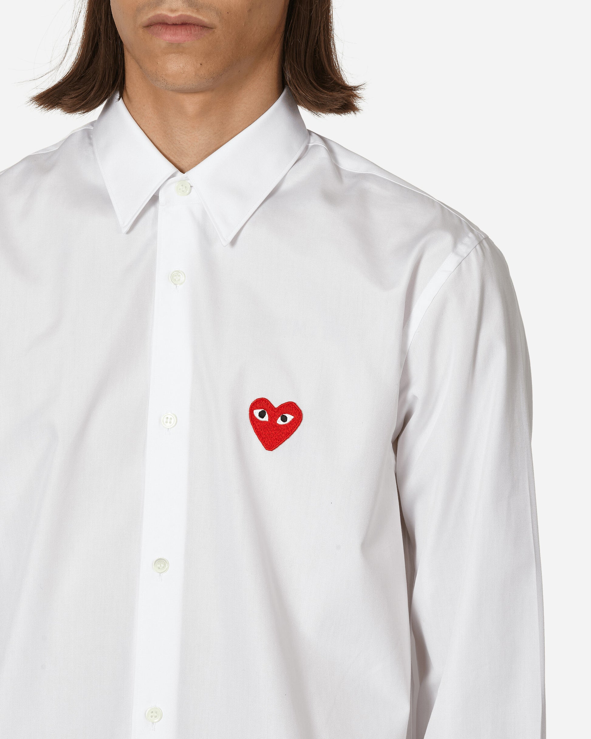 Comme Des Garçons Play Mens Shirt Woven Red Heart White Shirts Longsleeve Shirt P1B002  2