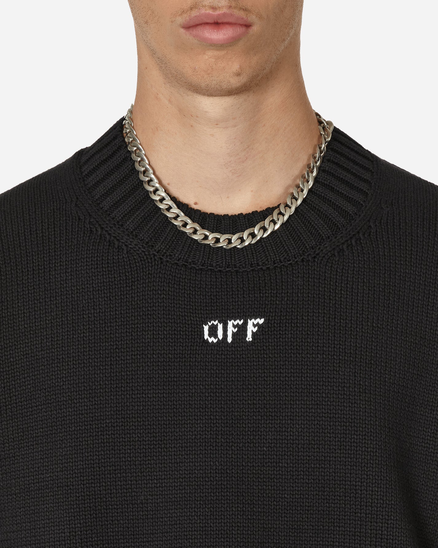 Off-White Stitch Arrows Diags Knit Crewneck Black/White Sweatshirts Crewneck OMHE172F23KNI001 1001