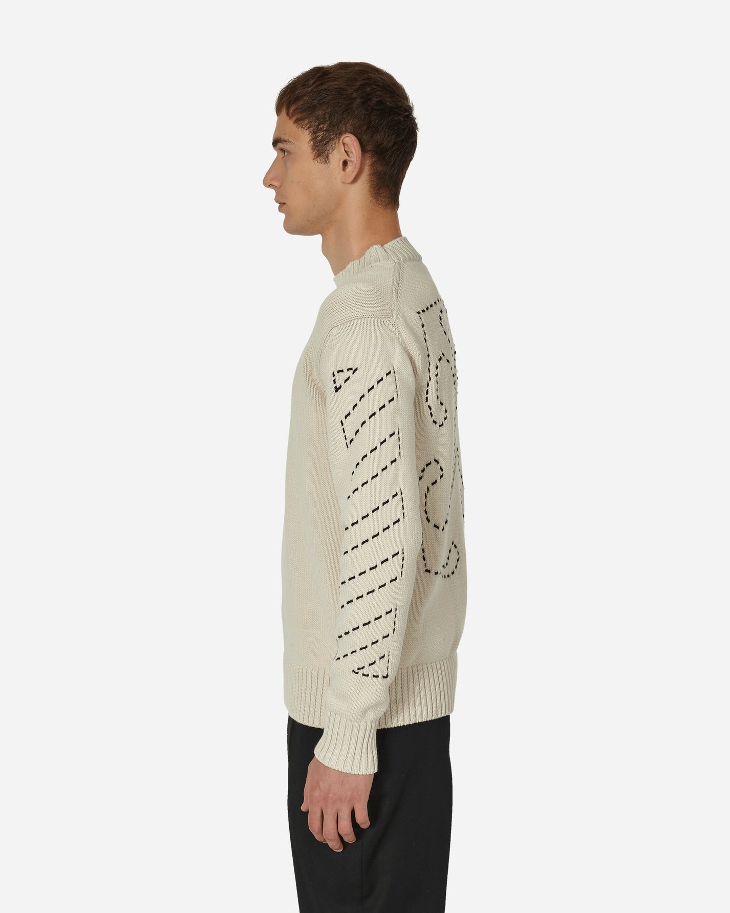 Off-White Stitch Arrows Diags Knit Crewneck Beige/Black Knitwears Sweaters OMHE172F23KNI001 6110