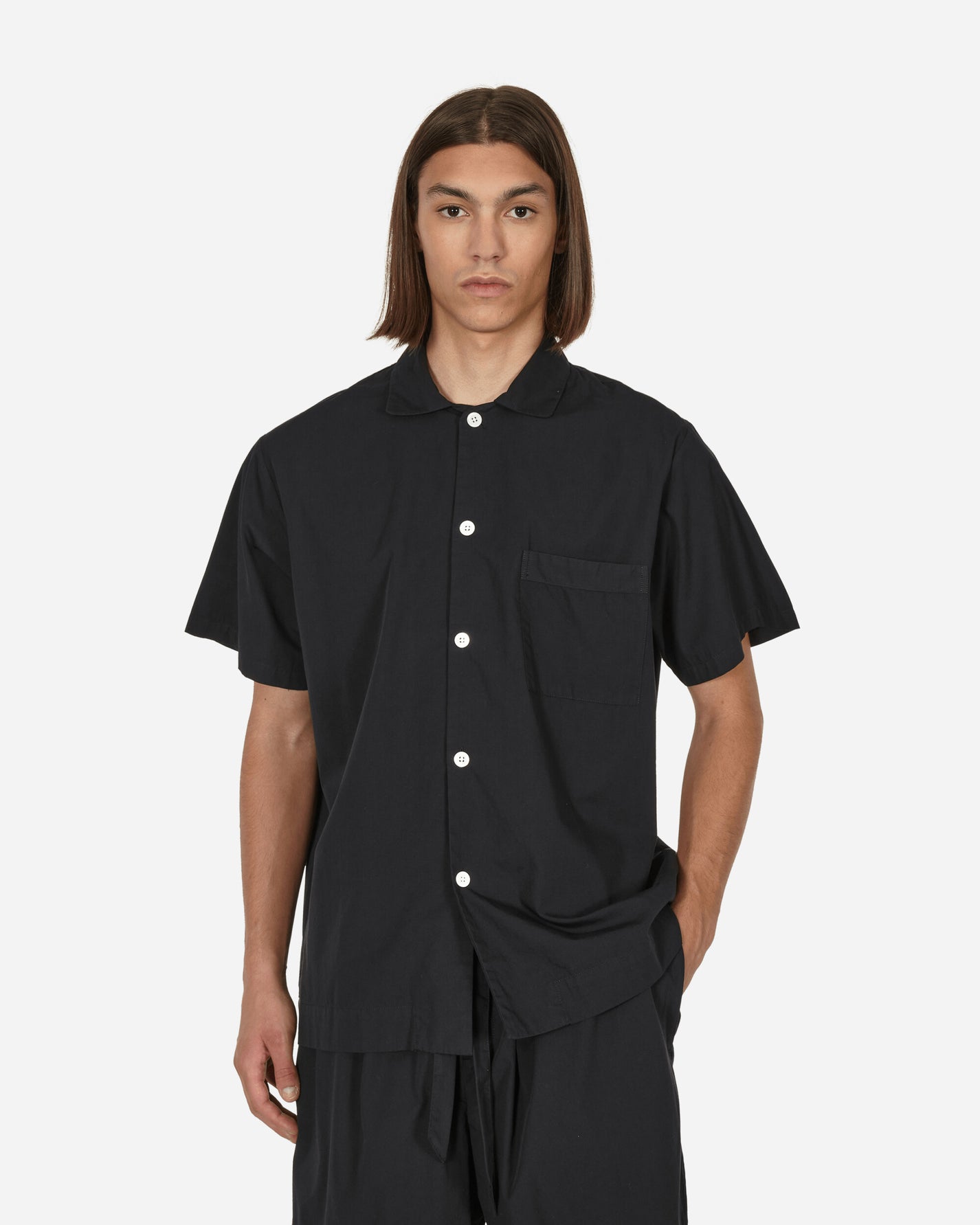 Tekla Poplin - Pyjamas Short Sleeve Shirt All Black Underwear Pajamas SWE BL